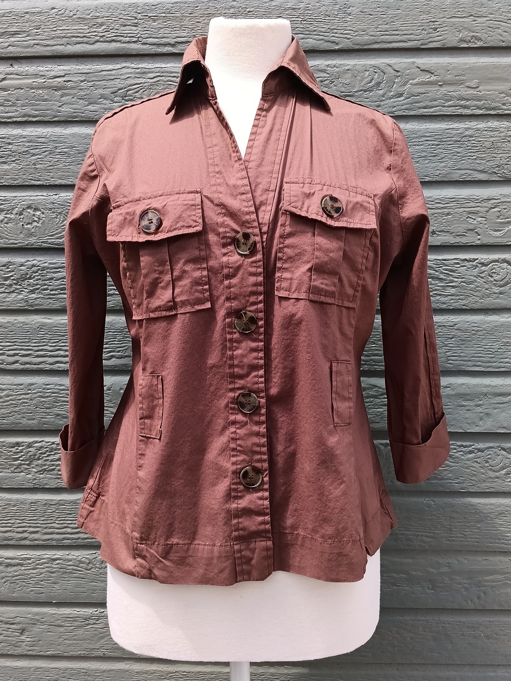 Millenium Women’s Casual Button-Front Utility Shirt in Brown